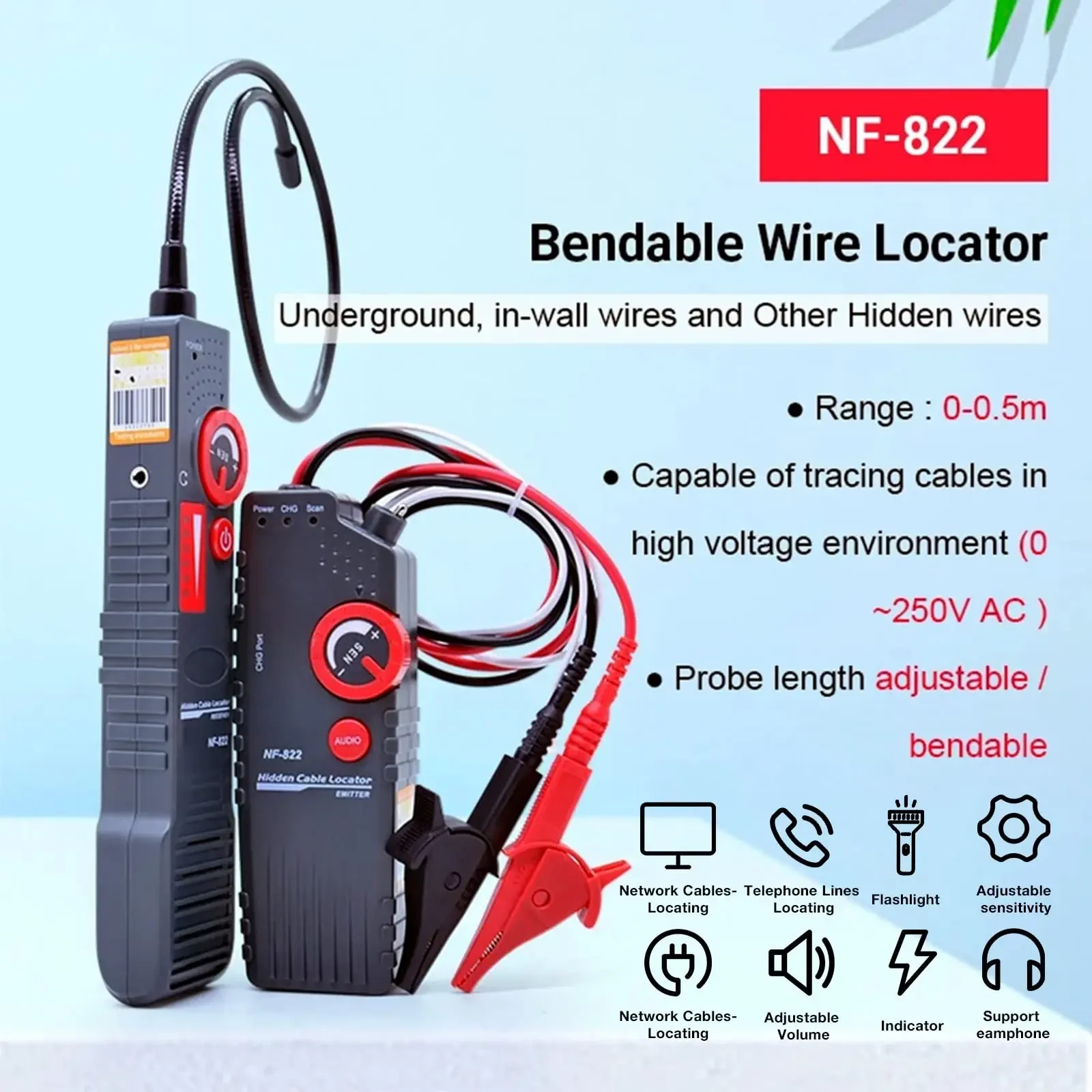 NF-822 underground cable tracker anti-interference cable locator high & low voltage wire tracker tester line finder