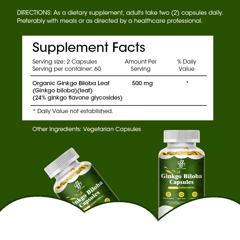 Natural Ginkgo Biloba Extra Supports Brain Function & Memory Support Nootropic Brain Supplement 120 Vegetarian Capsules ginkgo biloba supplement