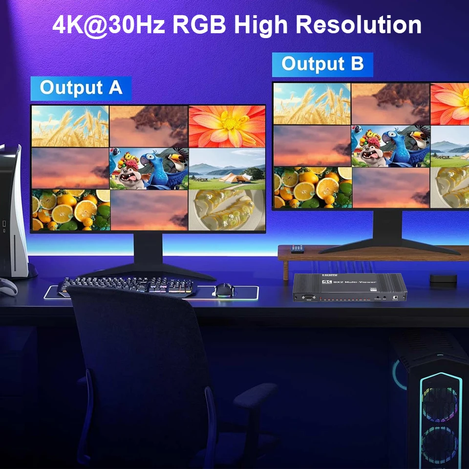 HDMI-compatible Multiviewer 4K 9 In 2 Out 1080P Quad Screen Multi Viewer HDMI Mu