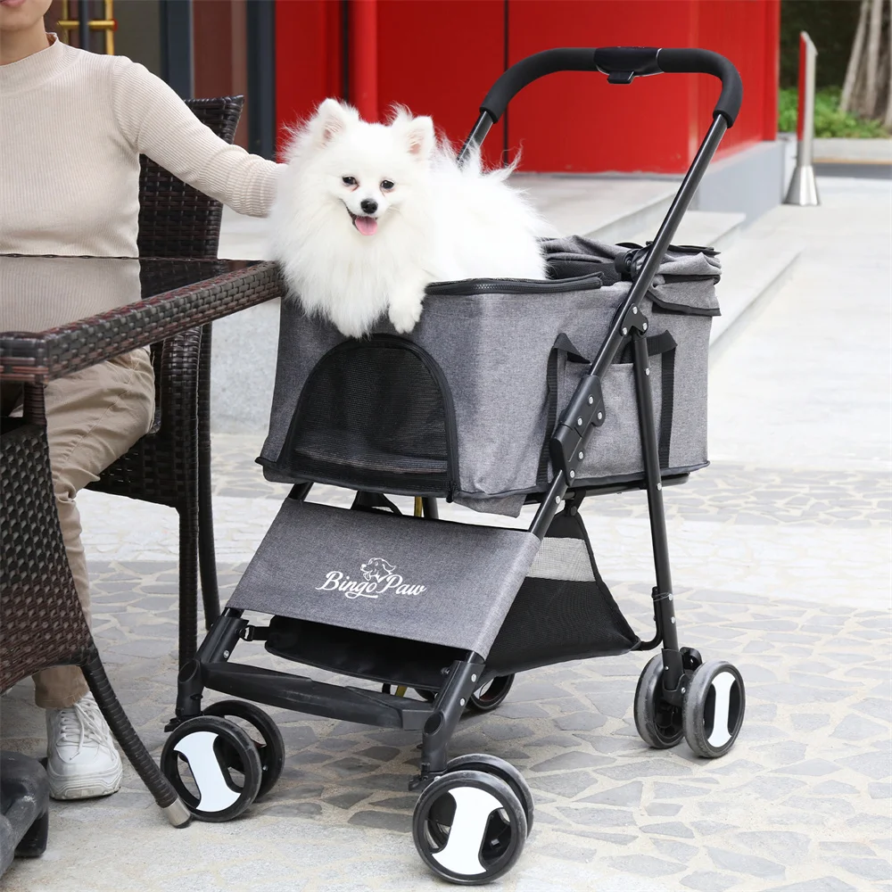 Pet Dog Stroller Foldable Travel Carrier Strolling Cart Cat Dog Pushchair Jogger Pram Buggy 4 Wheels Rain Cover