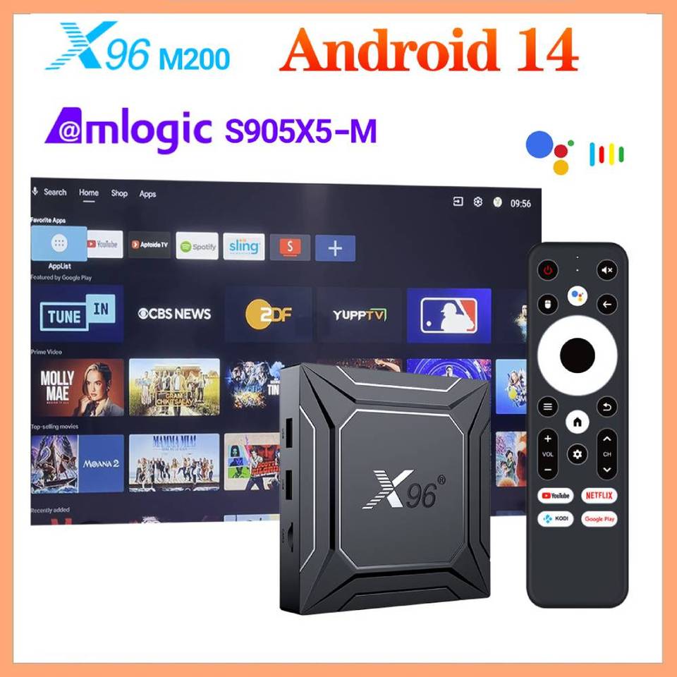 X96 M200 TV Box Android 14.0 Amlogic S905X5M Quad Core Build in AI-SR AV1 4K ULTRA HD 1000 LAN Dual Wifi Android 14 Set Top Box