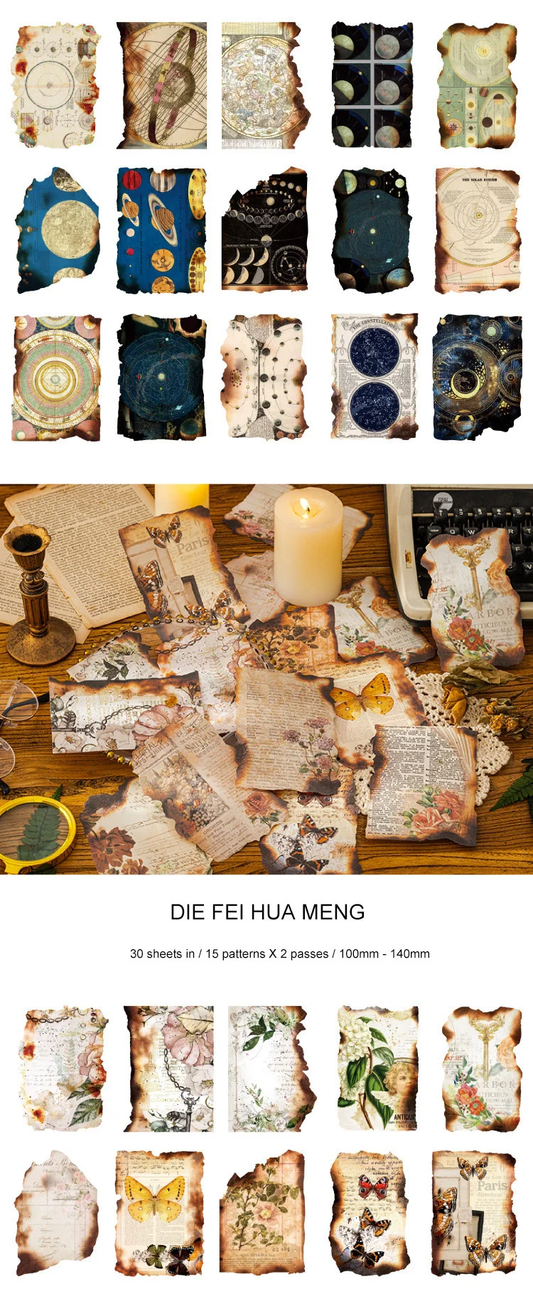 JIANWU 30 Blatt Kreative Vintage Brennen Zerrissen Seiten Memo Pad DIY Journal Nostalgie Material Notizen Papier Scrapbooking Schreibwaren – Detail 15