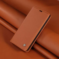 Leather Flip Wallet Case with Strong Magnetic Closure - Universal Phone Cover for OPPO A6 Pro (J1 - Yellow Brown)