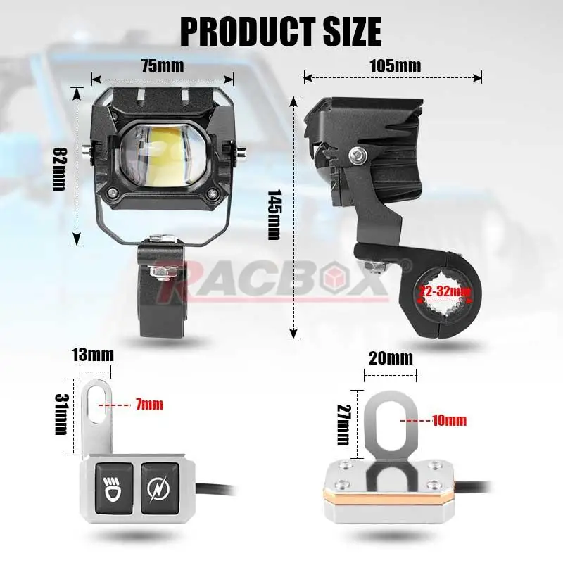 90W/100W Motorcycle LED Spotlight Blue Devil Eyes High Power Headlight Lens Whit