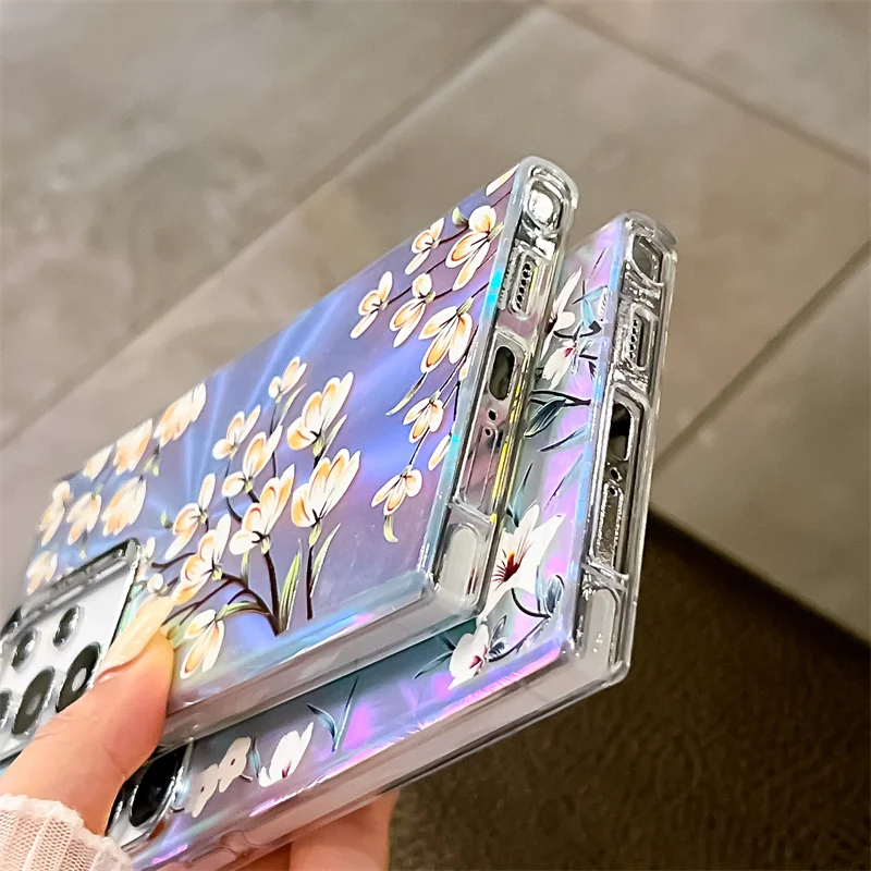 Coque de téléphone à motif de fleur laser pour Samsung Galaxy S25 A14 A15 A55 A54 A25 A35 A34 S23 FE S24 Plus S22 Ultra Hard PC Matte Back Cover_voghion.com