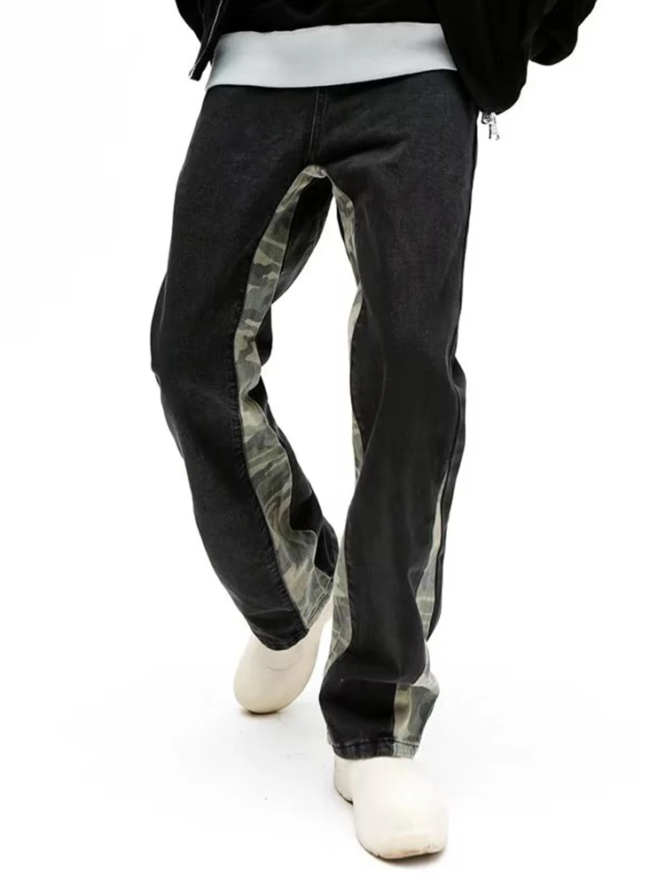 

American Retro Stitching Camouflage Jeans Men's Comfortable Loose Jeans VIBE Style Micro -flared Pants Long Pants Men's Clothing