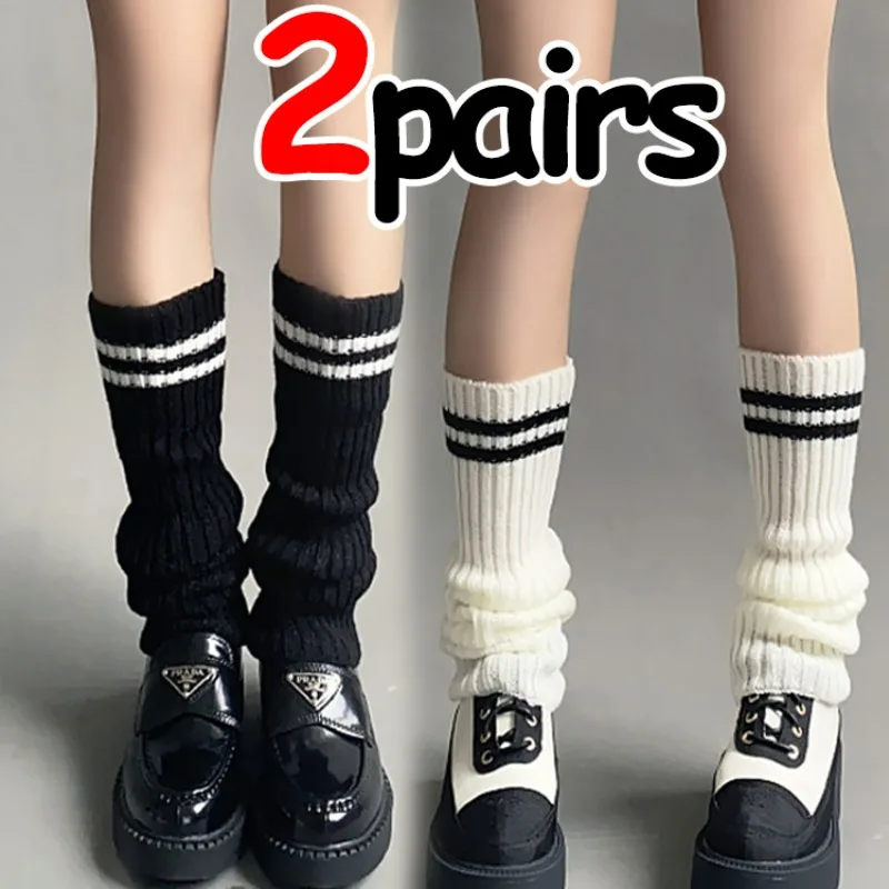 

1/2pairs Cotton Knitting Leg Warmers Lolita Striped Calf Sox Long Socks Foot Cover Y2K Winter Crochet Heap Boot Cuffs Stockings