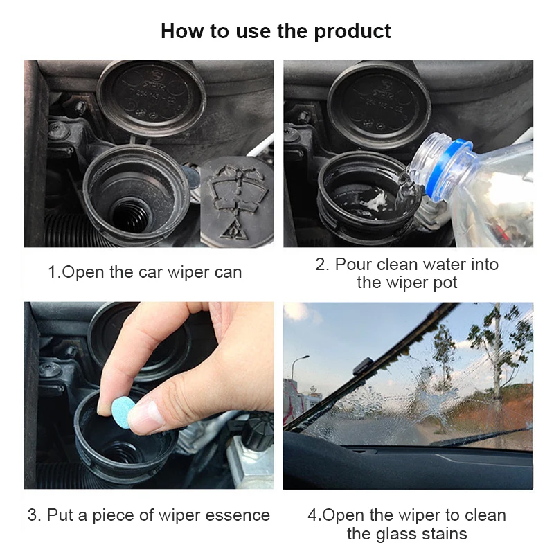 Windshield Cleaner Tablets SEAMETAL 20-100PCS Solid Cleaner Car Windscreen Cleaner Effervescent Tablet Auto Wiper Glass Solid Cleaning Concentrated Tablets