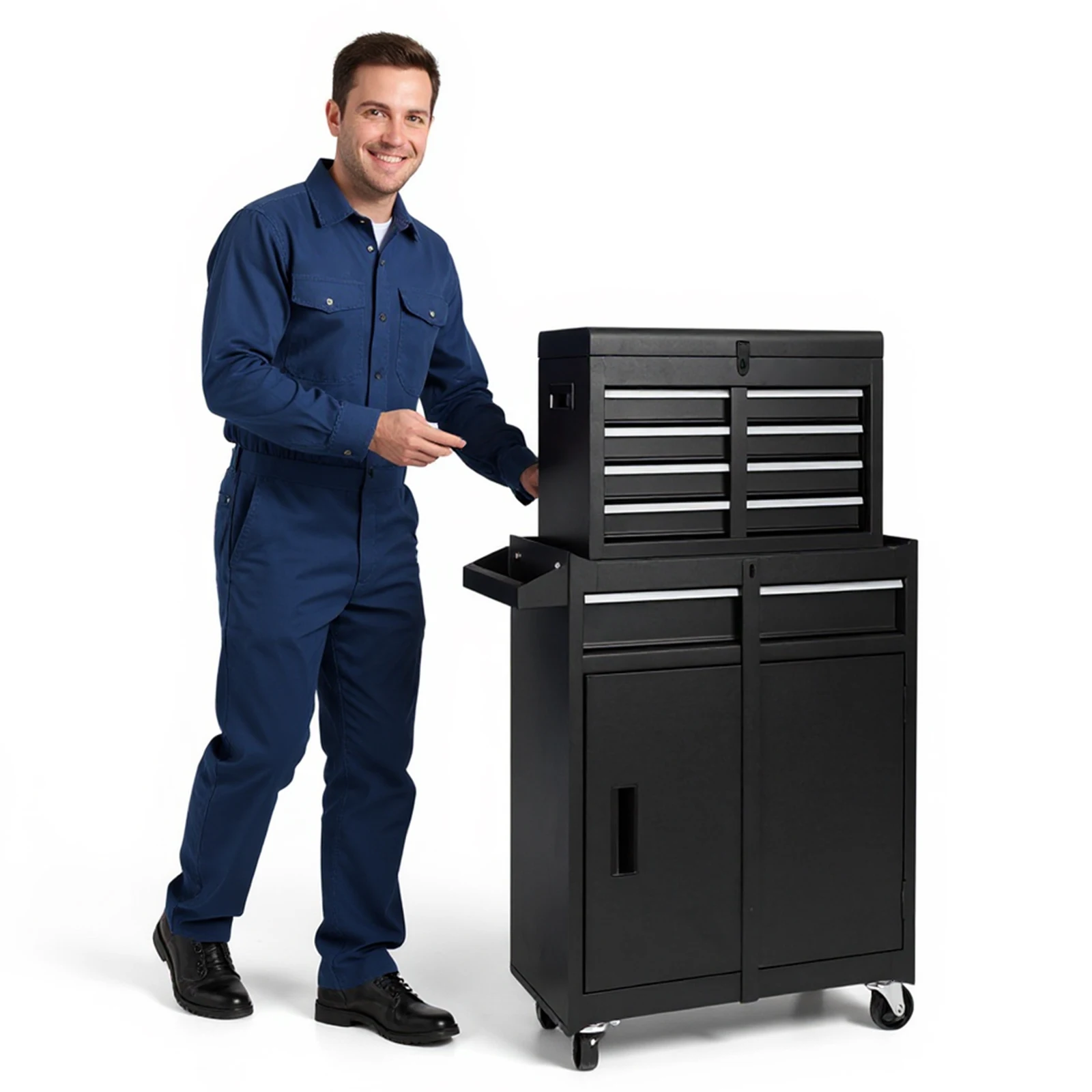 Mechanic Tool Storage Box with Double Door & Wheels Parts Storage Cabinets Wear Resist Metal Tool Cart for Factory Warehouse Use