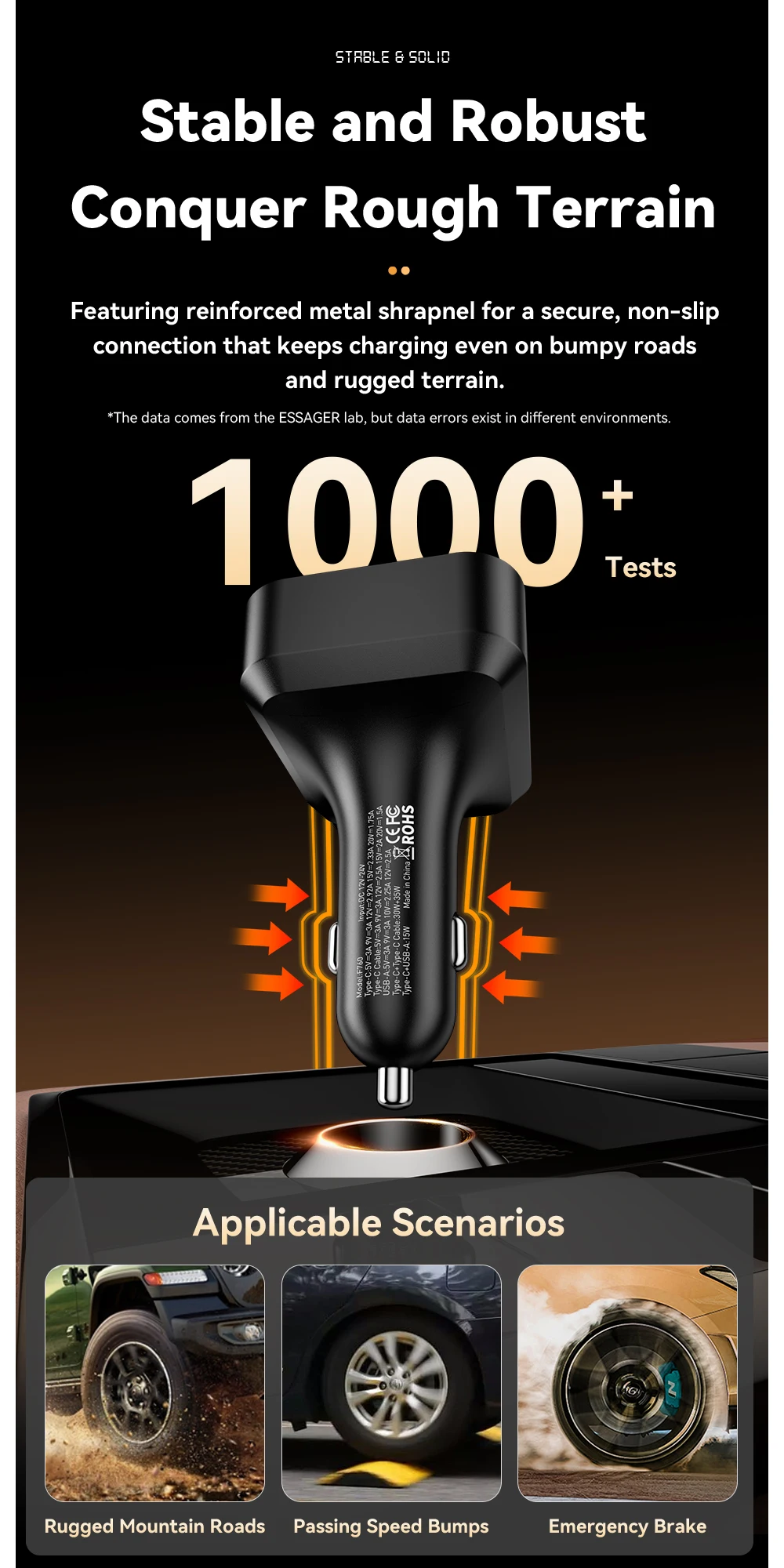 65W USB C Car Charger 3 Ports with Retractable Cable PD3.0 QC3.0 30W Fast Chargi