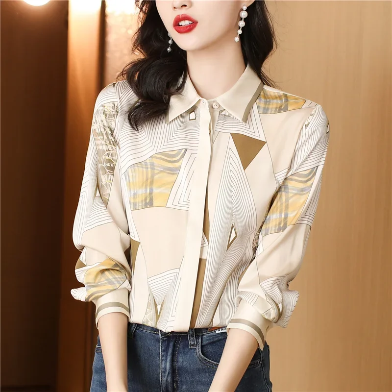 Prints Vintage Blouses Summer Loose Fit Long Sleeves Floral Women Tops Polo-neck Fashion Clothing Chiffon Women's Shirts
