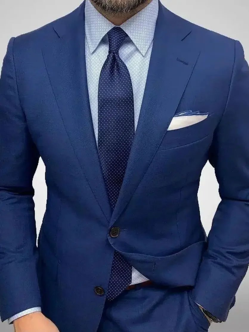 Casual Elegant Royal Blue Men's Sutis Notch Lapel Slim Fit Male Tuxedo For Wedding Custom 2 Pieces Jacket+Pants Trajes De Hombre