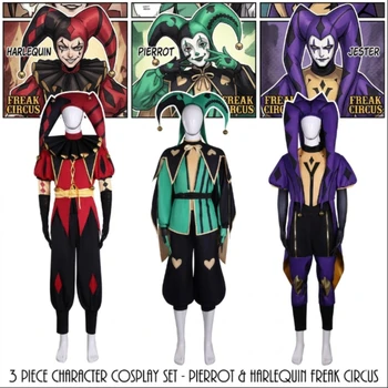 Costume da Clown Harlequin Pierrot per Cosplay, Uniforme da Farsa per Halloween e Carnevale, per Uomini e Donne