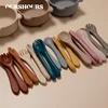 2 Pcs/Set Soft Silicone Baby Training Spoon Fork Set BPA Free Kids Safety Non-Slip Tableware Infant Toddler Feeding Accessories 1