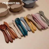 2 Pcs/Set Soft Silicone Baby Training Spoon Fork Set BPA Free Kids Safety Non-Slip Tableware Infant Toddler Feeding Accessories 1