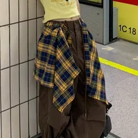 Jupe mi-longue rétro américaine à carreaux pour femme, avec couche intérieure intégrée, jupe courte tendance, style streetwear, décoration pantalon 3