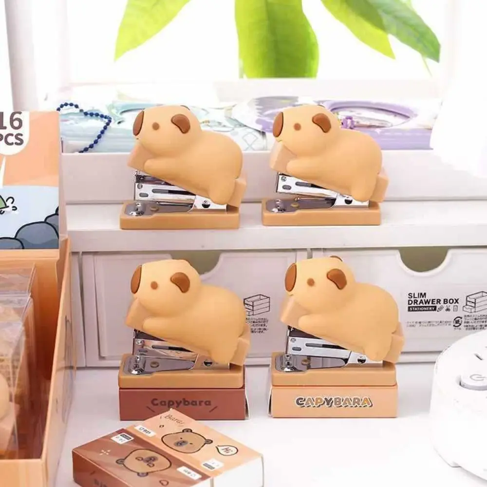 Cute 10 # Capybara Staplers Set Creative Mini Student Binding Machine Portable Effortless Office Supplies
