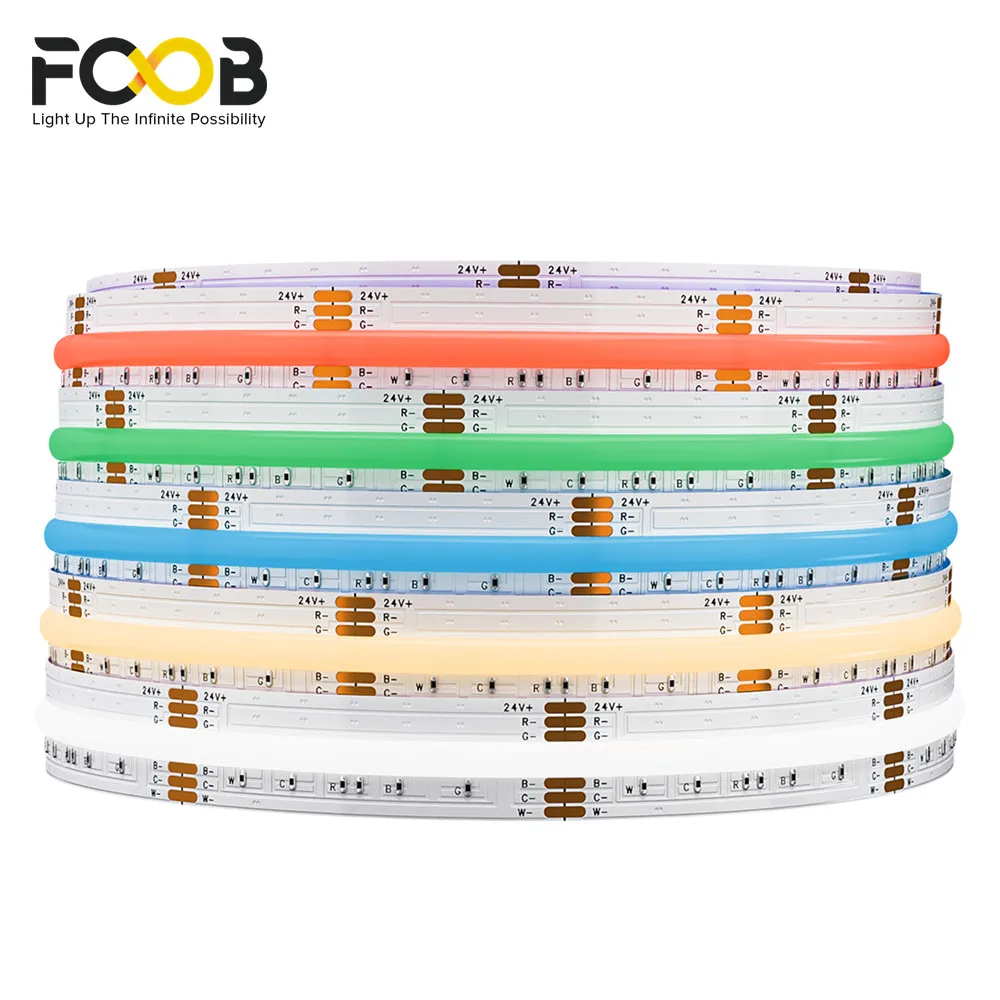 FCOB RGBCCT LED Light Strip 6 Pin 12mm DC24V 960 LEDs RGB CW WW FOB Flexible COB Linear Lights High Density RA90 Dimmable Strip 12mm pcb rgb cct led strip 5050 dc12v 24v flexible light rgb white warm white 5 color in 1 led chip 60 led m 5m lot waterproof