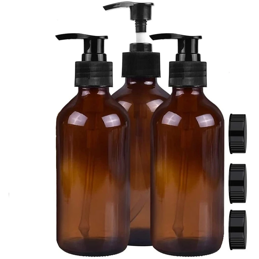 

3 Pcs 500ml Amber Glass Lotions Pump Bottles, Lotion Locking Pump Dispensers Refillable Containers, for Shampoo, Essential Oils