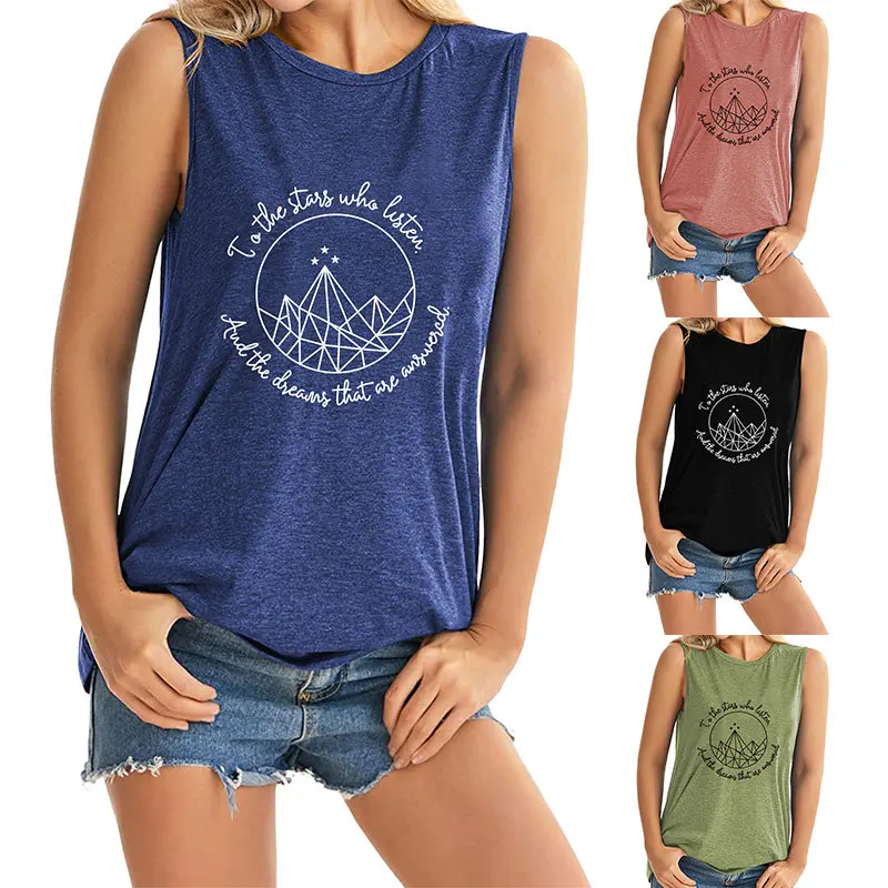 

New summer fashion vest to the stars who listen printed sleeveless casual top