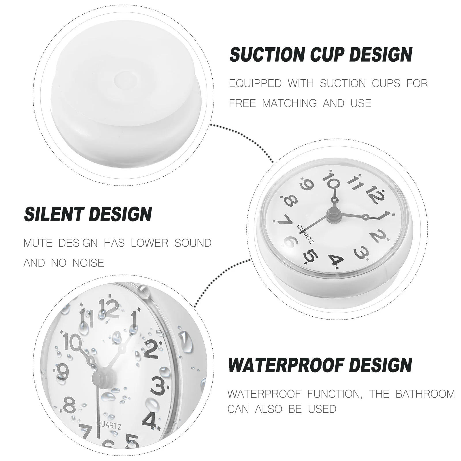 Sucker Clock Wall Hanging Anti-fog Waterproof Suction Cup Bathroom Alarm Digital Timer for