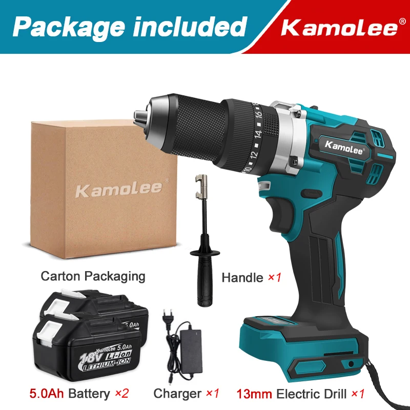 Kamolee 브러시리스 전기 임팩트 드릴, 무선 전기 스크루 드라이버, 가정용 DIY 전동 공구, 마키타 18V 배터리, 13mm