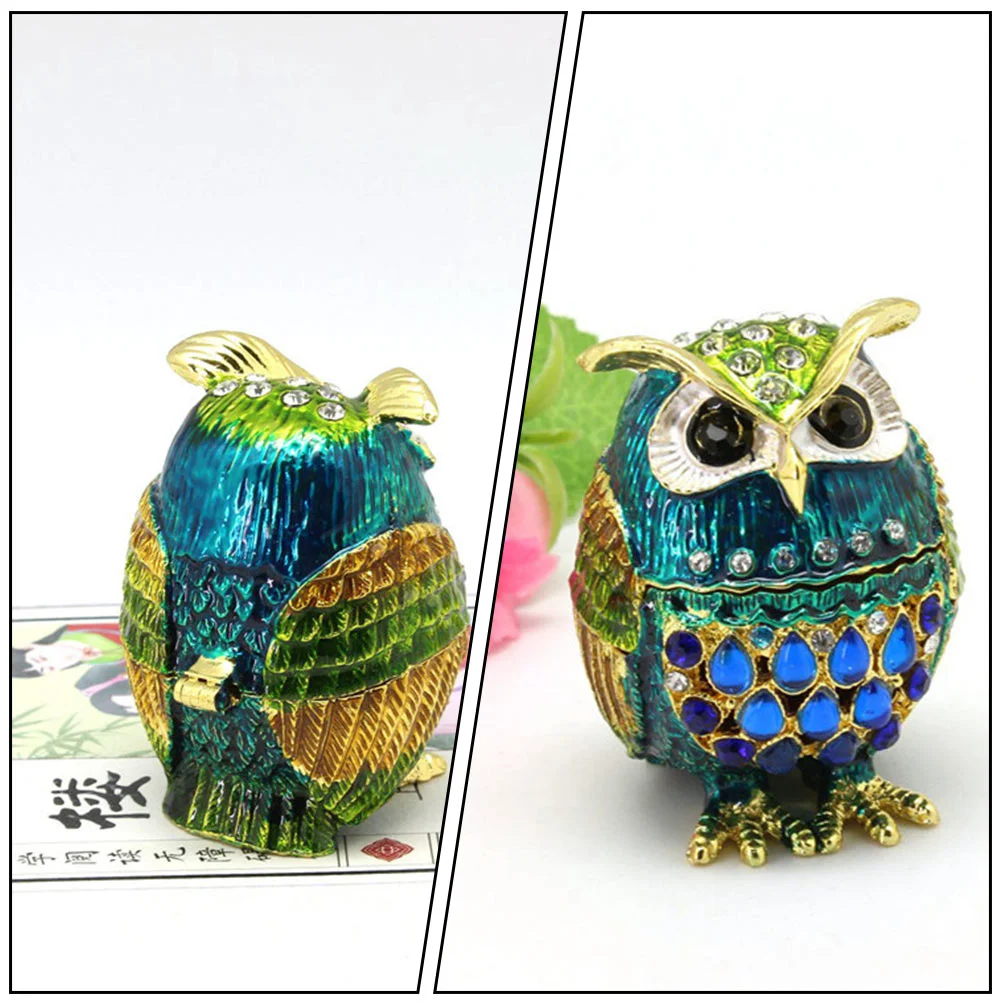 

Owl Metal Jewelry Box Statue Ornament Vintage
