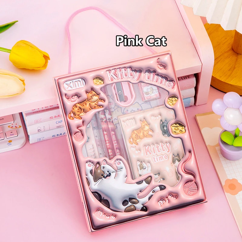 6-in-1 문구 세트 어린이 신학기 젤 펜 형광펜 볼펜 영구 연필 테이프 지우개 칼 어린이 상품