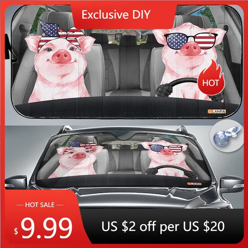 

Pig Couple Car Sunshade, Car Windshield Sunshade, Pig Car Accessories, Car Decoration, Gift For Him, Pig Lover PHT172205J02