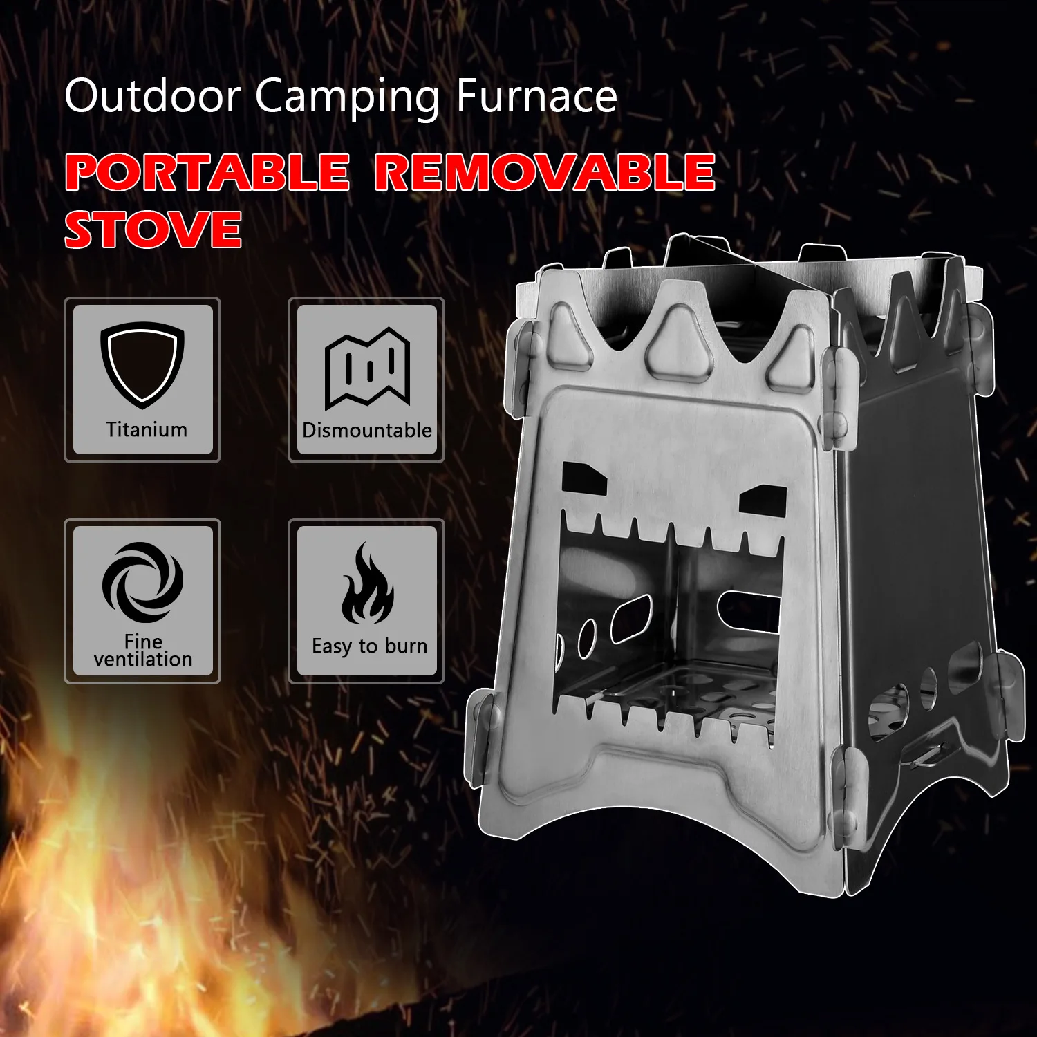 

Titanium Wood Stove Camping Lightweight Folding Firewood Stove Picnic Cooking BBQ Burners Outdoor Portable Wood Furnace