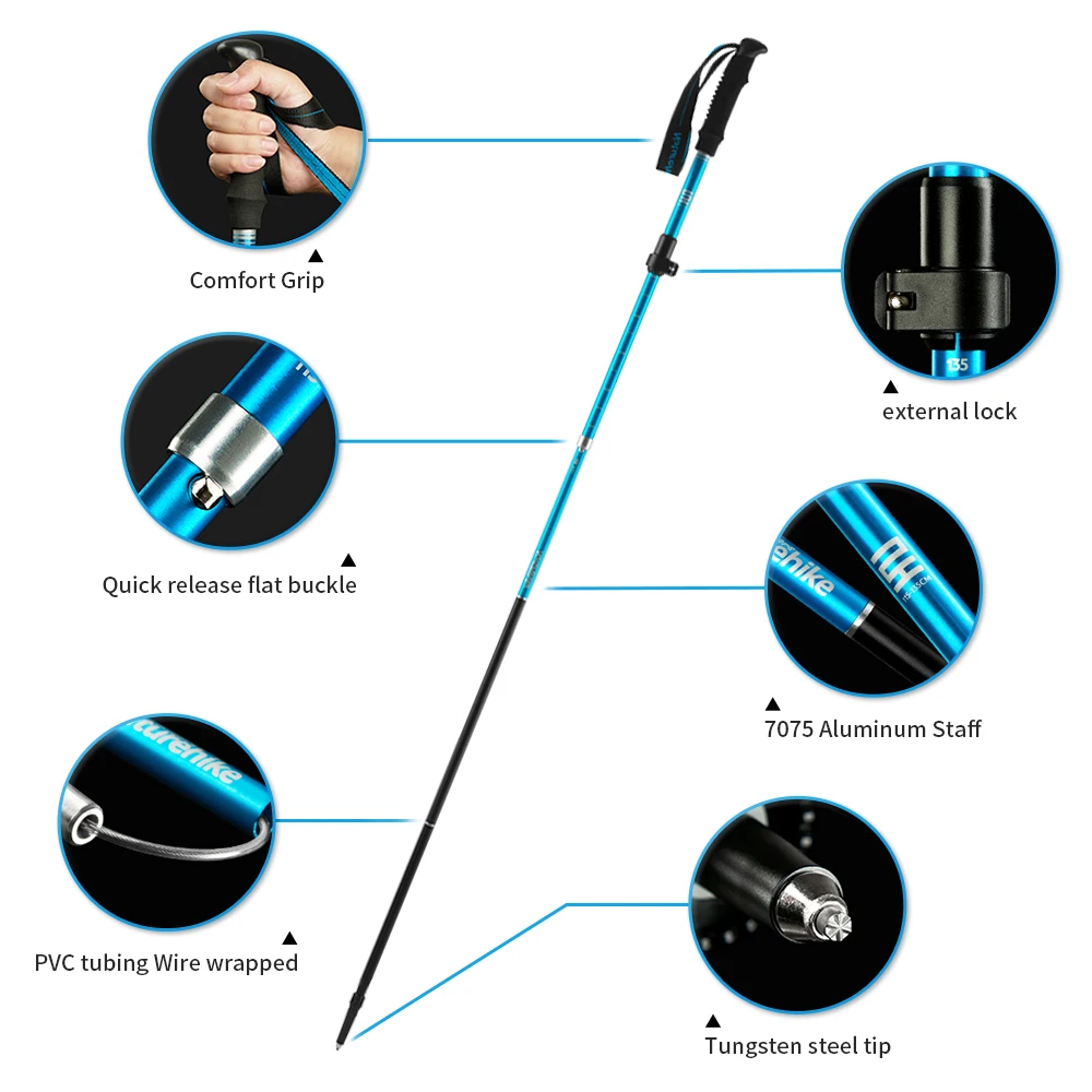 Naturehike St09 Nordic Trekking Poles Ultralight Foldable Aluminum Alloy Walking Sticks Portable Outdoor Travel Hiking Poles 2