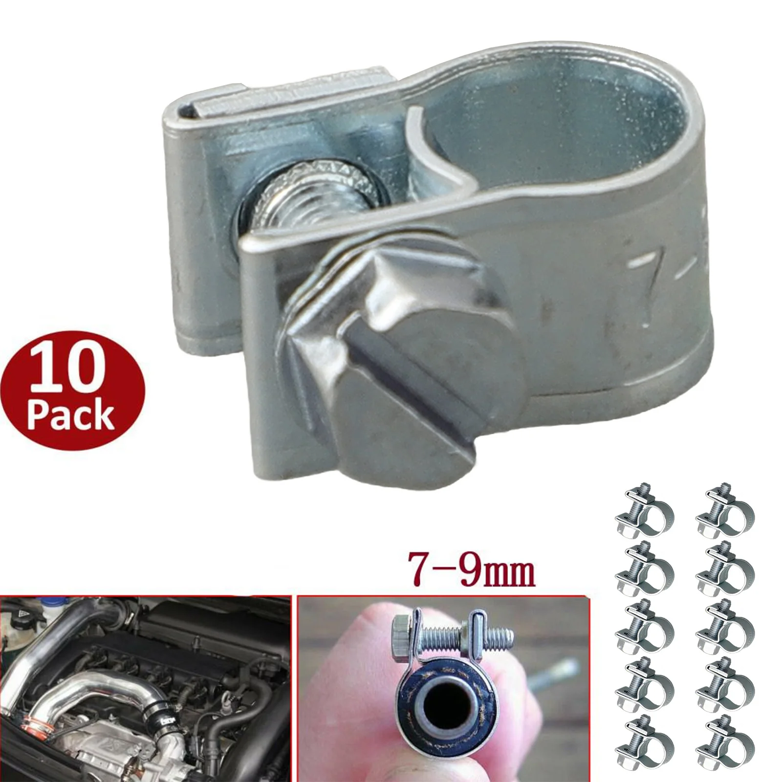 

10pcs Carbon Steel Hose Clips 7-9/9-11mm Hose Clamp For Overflow Pipes Air Lines Fuel Lines Household Appliance Hardware