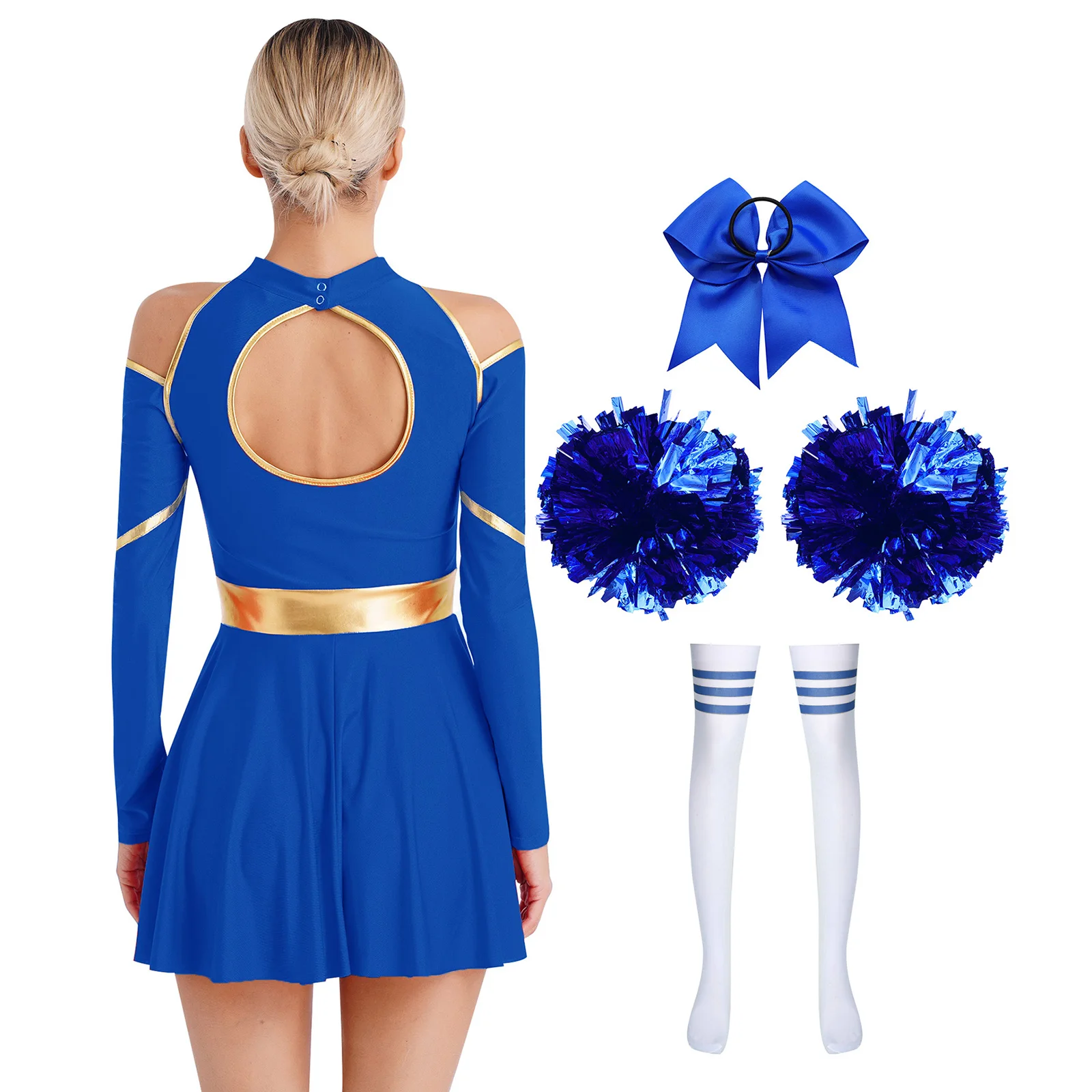 Damen Cheerleader-Tanzkostüm Cheerleading-Uniform Schulterfreies Kleid mit Buchstabendruck Cheer-Tanz-Outfits – Detail 12