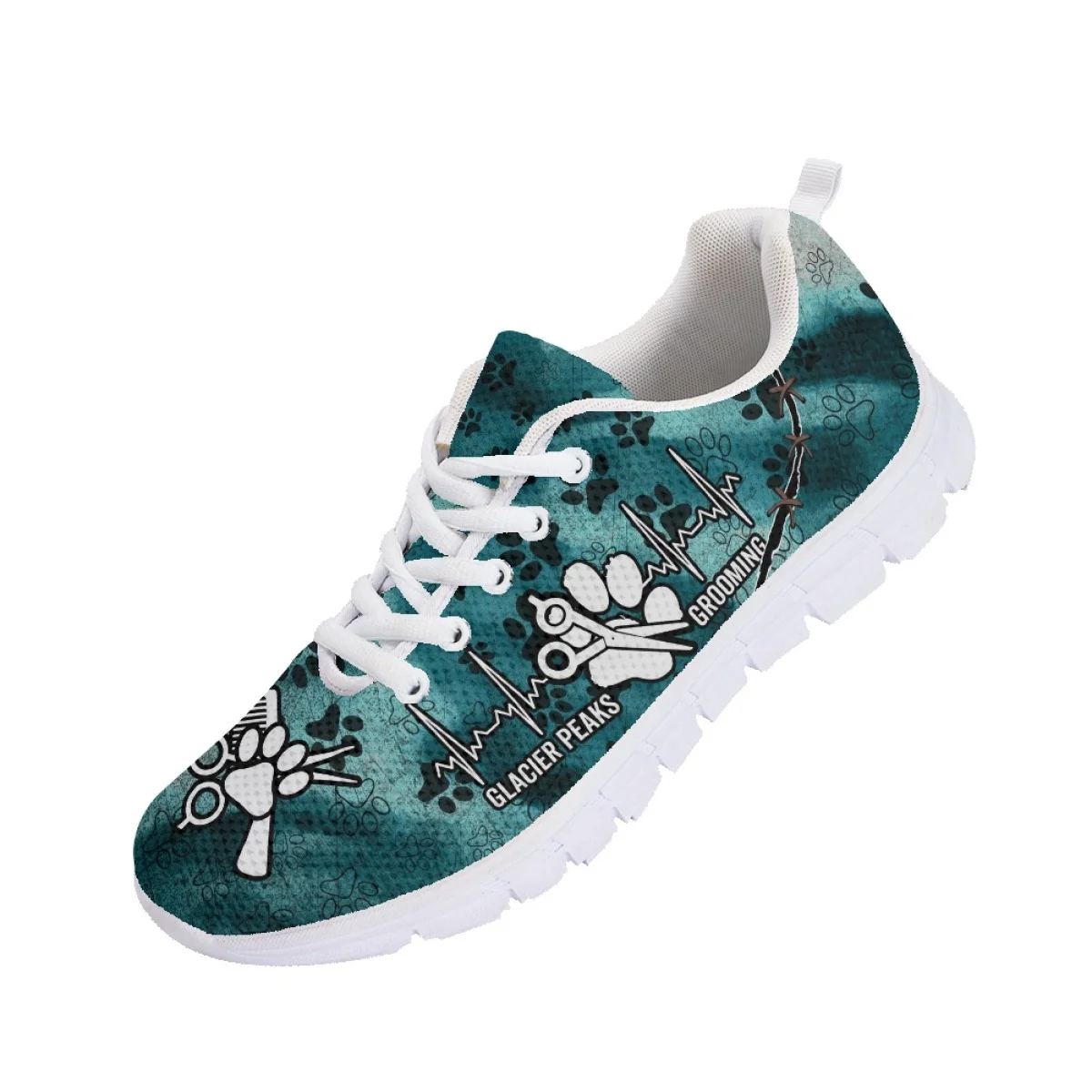 INSTANTARTS New Dog Groomer Design Women's Casual Flats Plus Size 35-48 Sport Sneakers for Ladies Dog Paw Print Walking Footwear