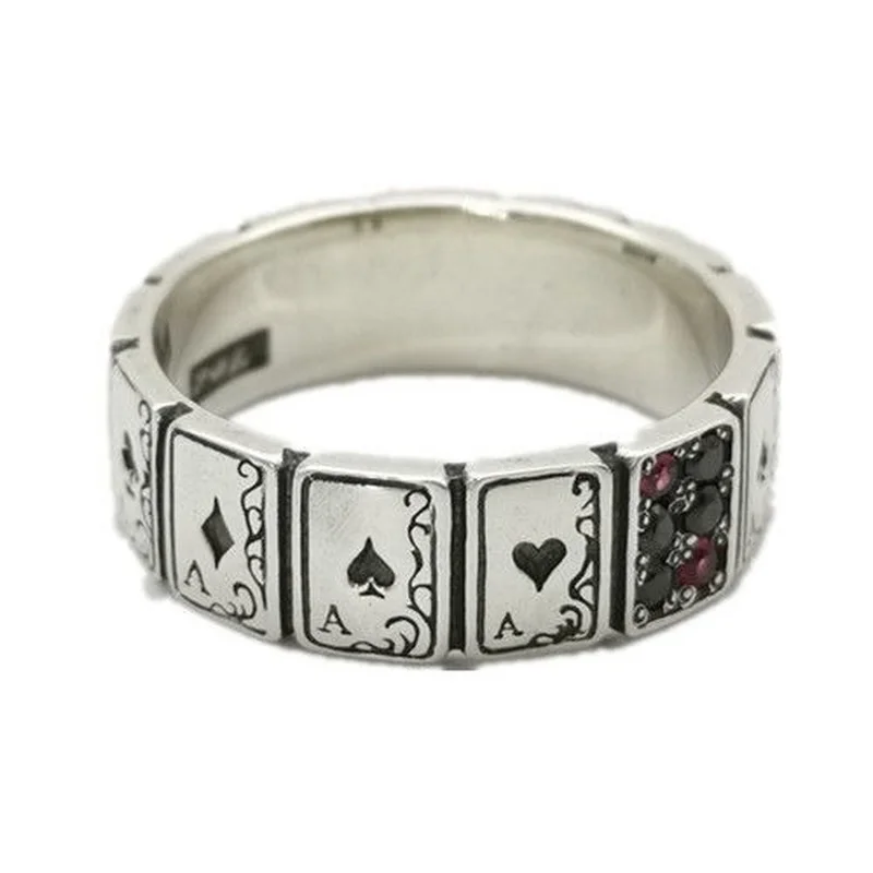 925 silver playing card shape ring hip hop exaggerated dance party birthday gift men and women jewelry silver rings silver ring