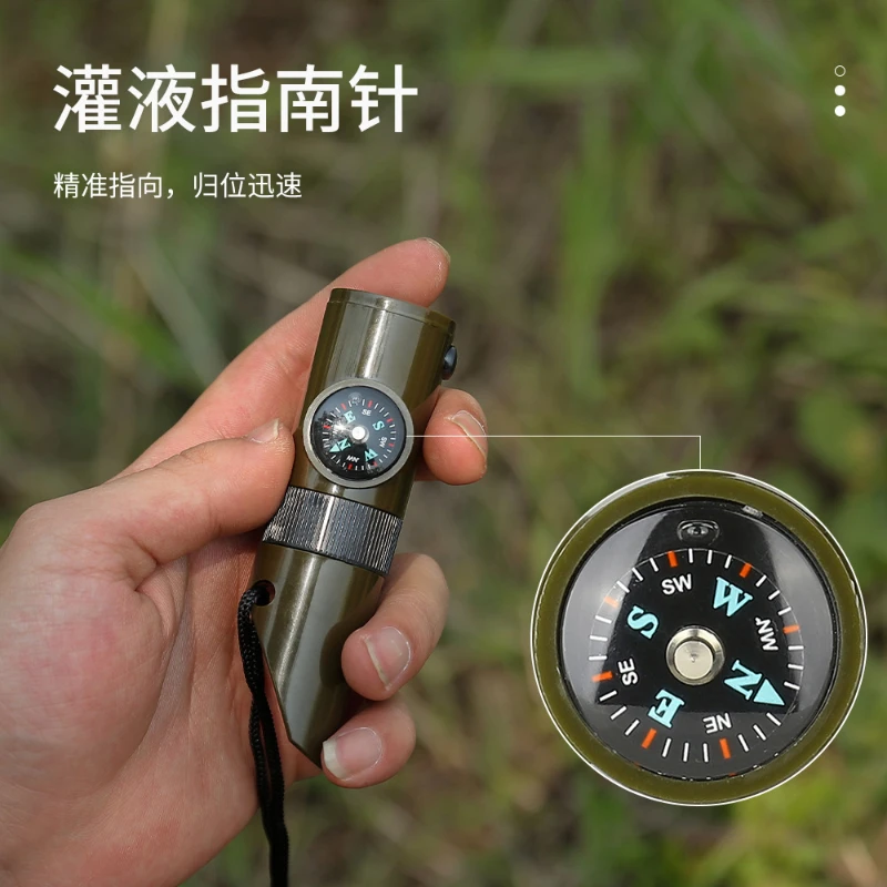 Outdoor professional 7-in-1 rescue whistle SOS Emergency Rescue cheerleading whistle With compass thermometer