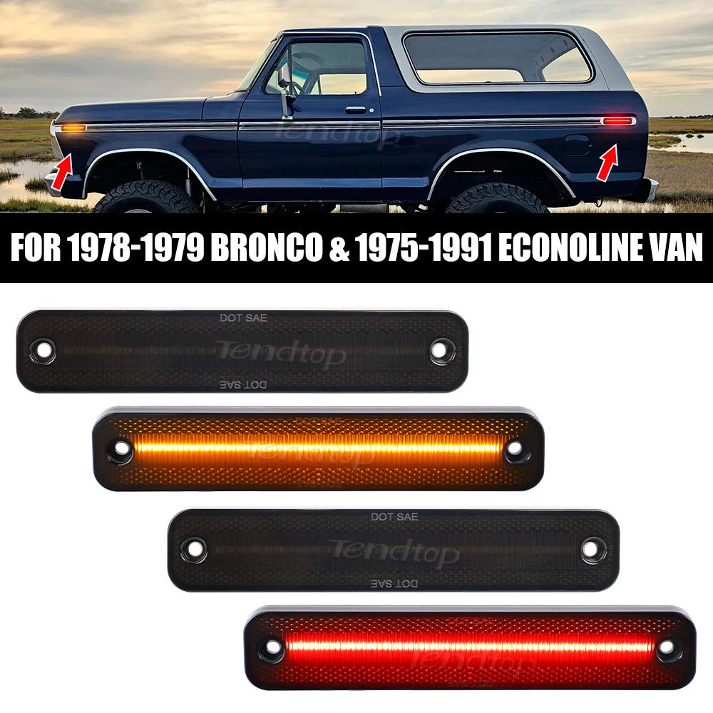 

4pcs Amber LED Side Marker Turn Signal Light Blinker Light Indicator Fender For Ford Bronco 1978-1979 Econoline Van 1975-1991