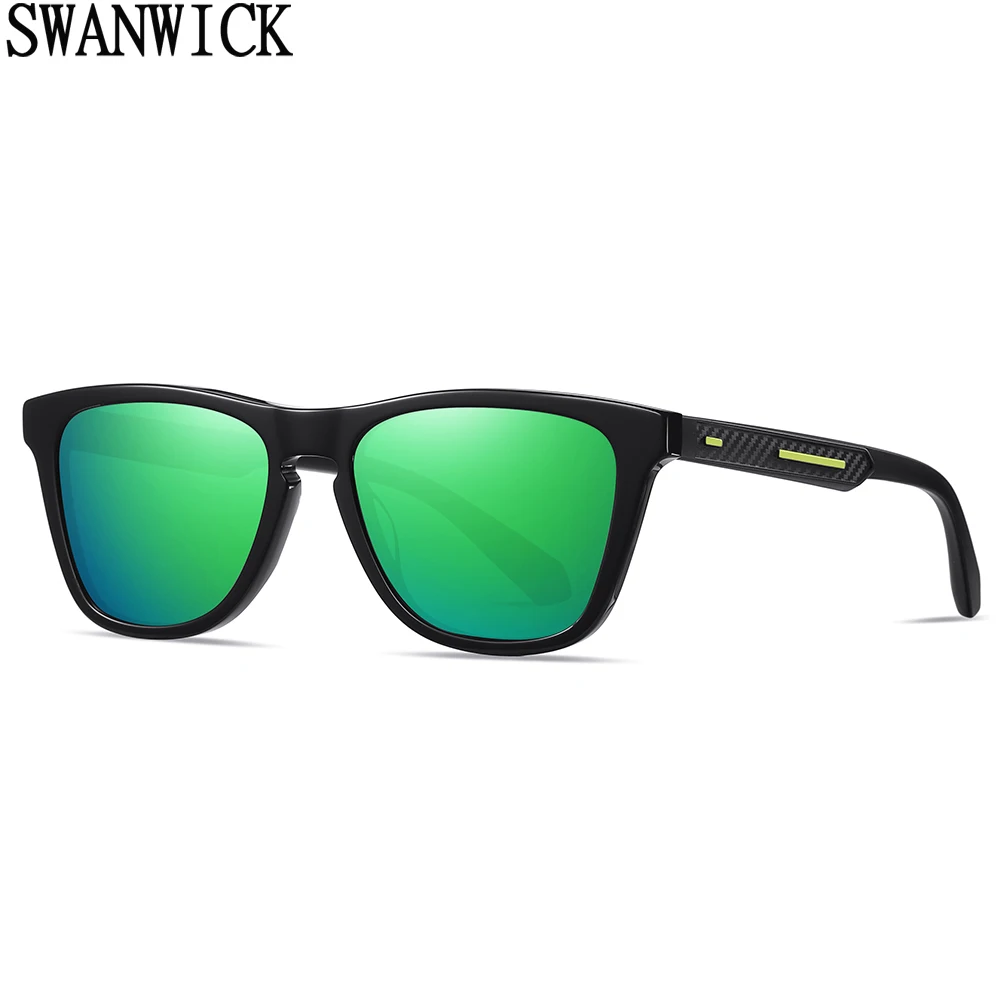 

Swanwick polarized sun glasses square acetate TR90 retro sunglasses for men driving browm silver high quality UV400 2024 male