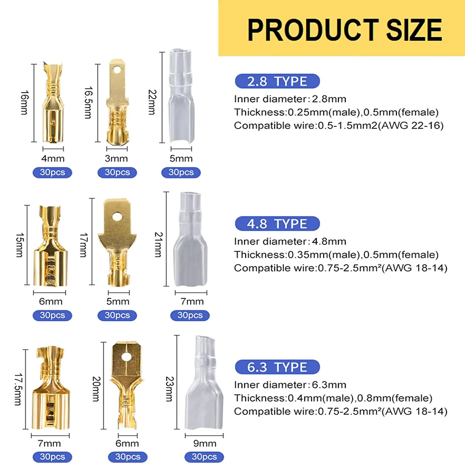 540/270pcs Male And Female Spade Quick Connectors, TSV, 58 OFF