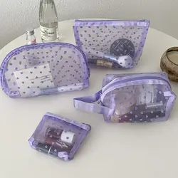 Heart Cosmetic Bag Mesh Makeup Bag Cute Transparent Organizer Case for Women Girls Travel Outdoor