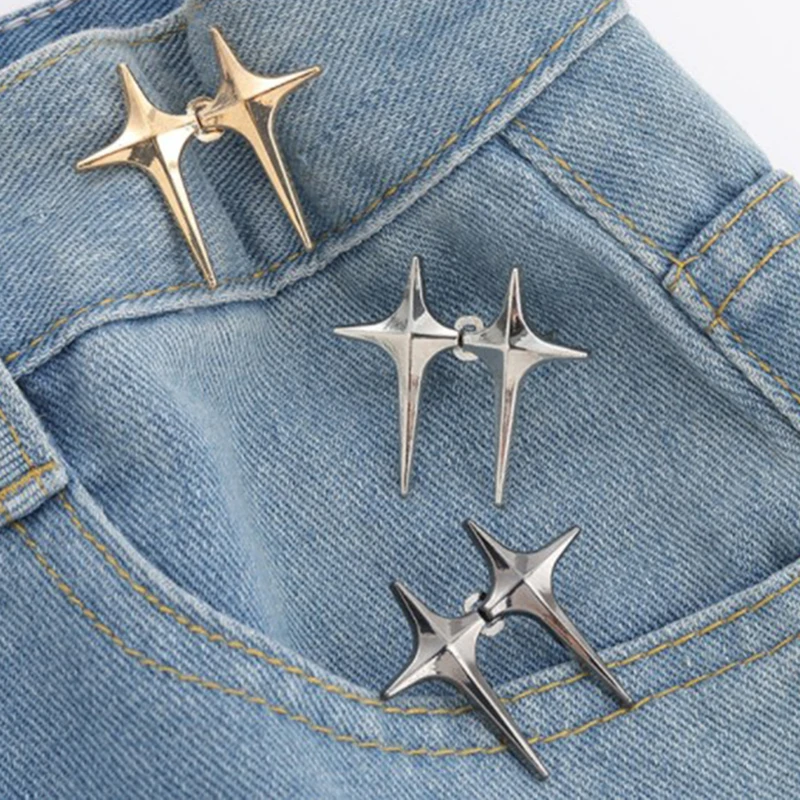 Trendy Cross Star Waist Buckle Adjustable Detachable Pants Clips Waist Tightener Nail-free Metal Button Snaps For Jeans Decor Belt Buckle, Clothing Decor