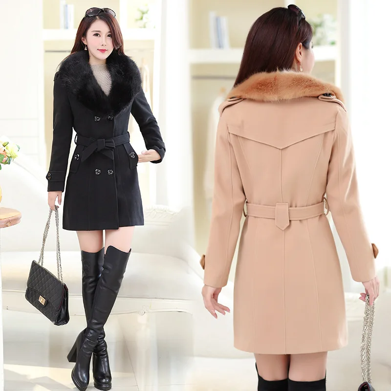 

Size Woolen Female Plus 5xl 6xl Faux Fur Collar Korean Woman's Coat Ladies Coats Women's Clothing Casacos KJ210