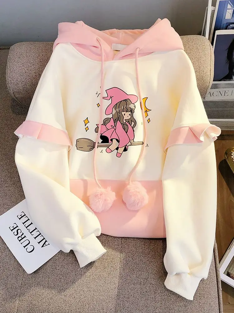 Sweet Cute Girls Hooded Sweatshirts Women 2023 Winter New Pink Junior High School Students Fleece-Lined Thickened Hoodies 80sheets pack optional memo to do list paper lined grid sticky notes self stick notes school office stationery