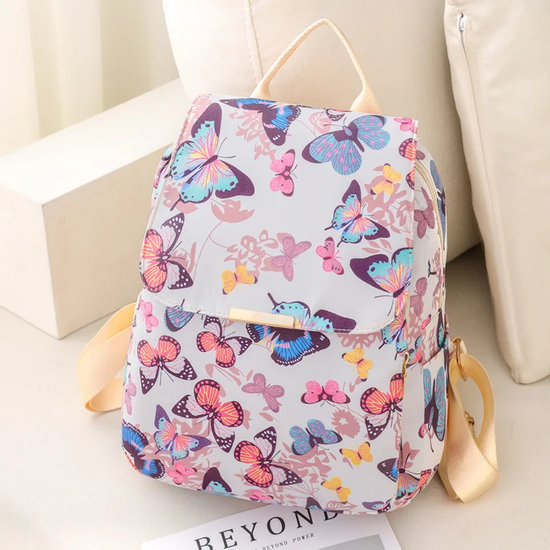 

Fashion Backpack Butterfly Pattern Korean Warterproof Nylon Women Casual Small Student School Bag for Teenager Travel Rucksack