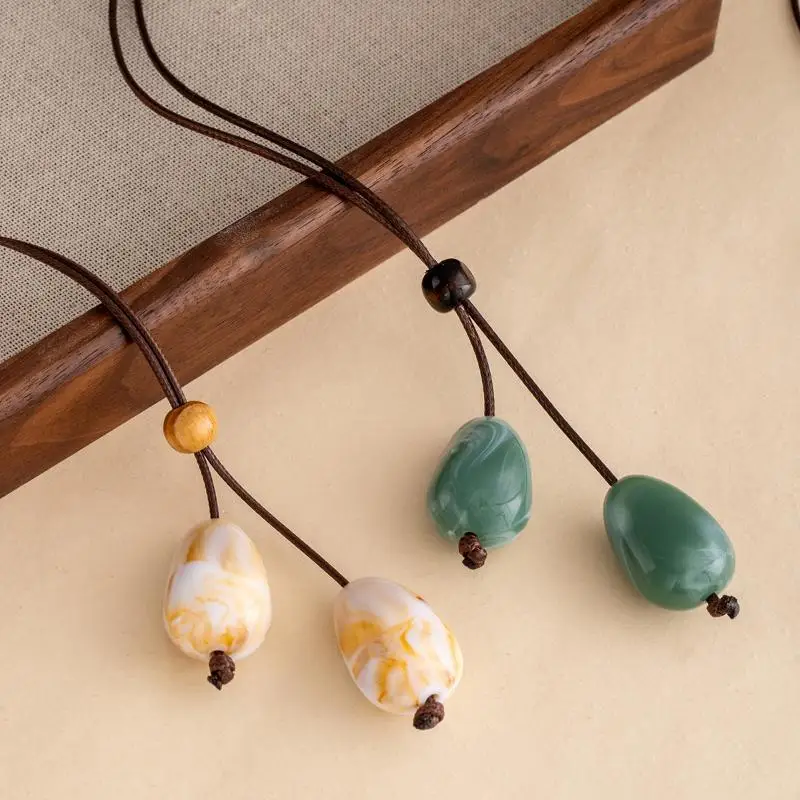 Elegant Long Oval Pendant Necklace New Chinese Style Forest System Simple Vintage Zen Fashion Design Jewelry Accessory