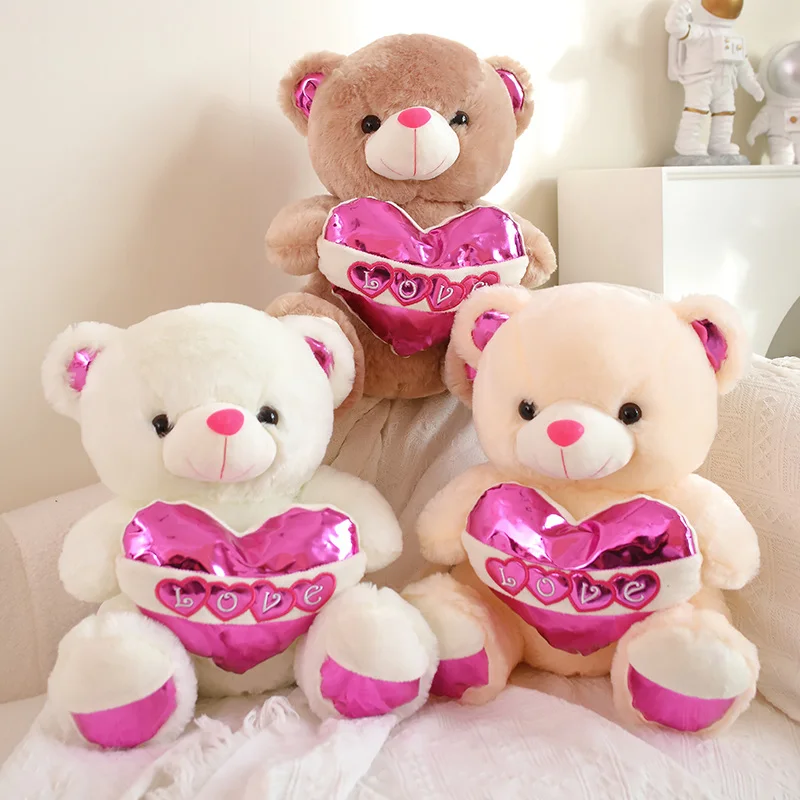 40cm Kawaii Sequin Dazzling Love Teddy Bear Stuffed Plush Toys Cute Hold Heart Bears Plush Doll Girls Lover Valentine's Day Gift