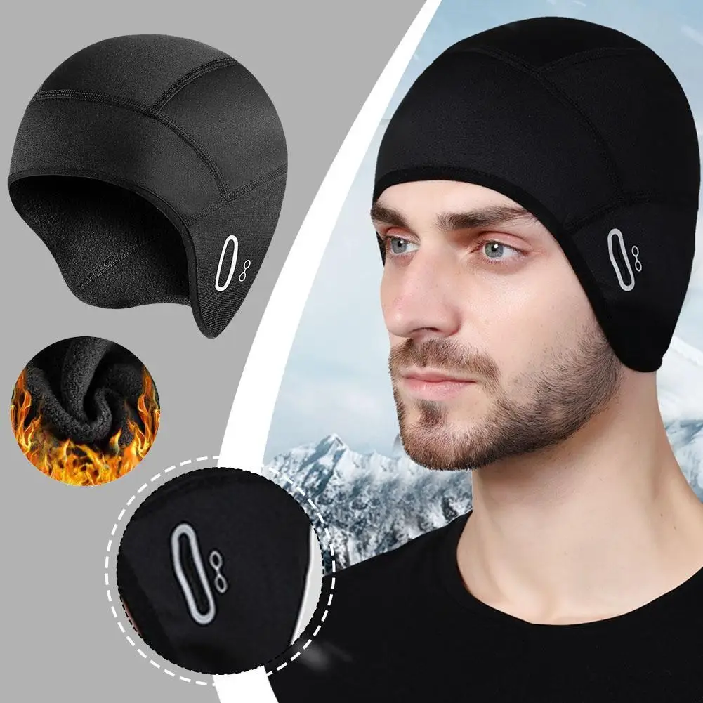 

Outdoor Winter Bike Cap Windproof Heat Skull Cap Helmet Lined To Run Ski Motorcycle Riding Men's Bike Cap With Eyewear Holes