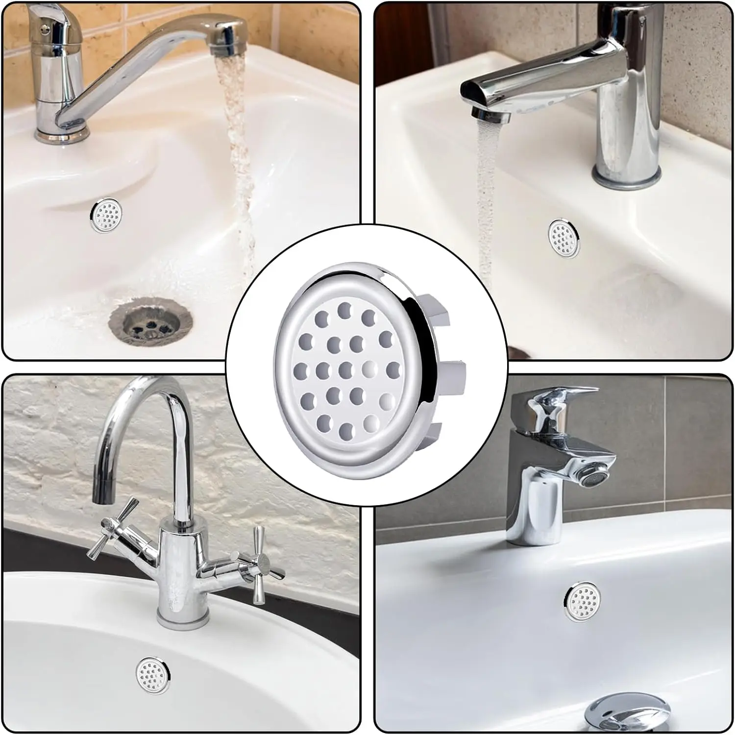 Homoyoyo 15pcs Sink Overflow Hole Rings - Anti-Slip Bathroom Basin Drain Covers, Durable Decor