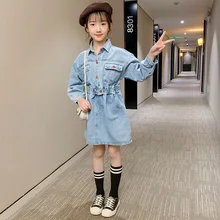 

fashion Baby Girl Dresses Autumn Dress For Girls denim Dress Children Girl's denim skirt 7 8 9 10 12y toddler girl fall clothes