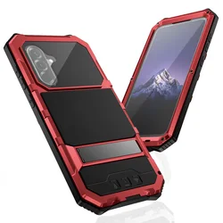 Heavy Duty Metal Armor Shockproof Phone Case with Built - in Screen Protection - Samsung A36 (Red)